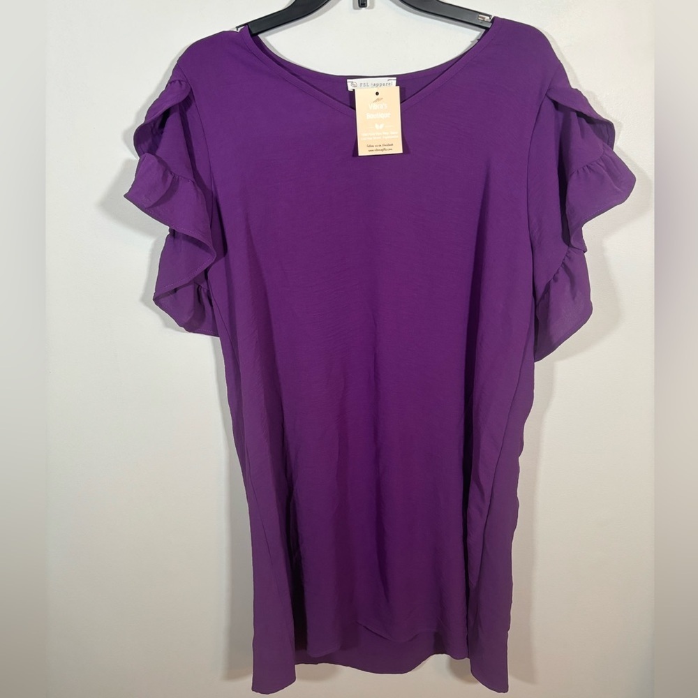 FSL Apparel Purple Ruffle Sleeve V-Neck Tunic Dress Size M NWT
